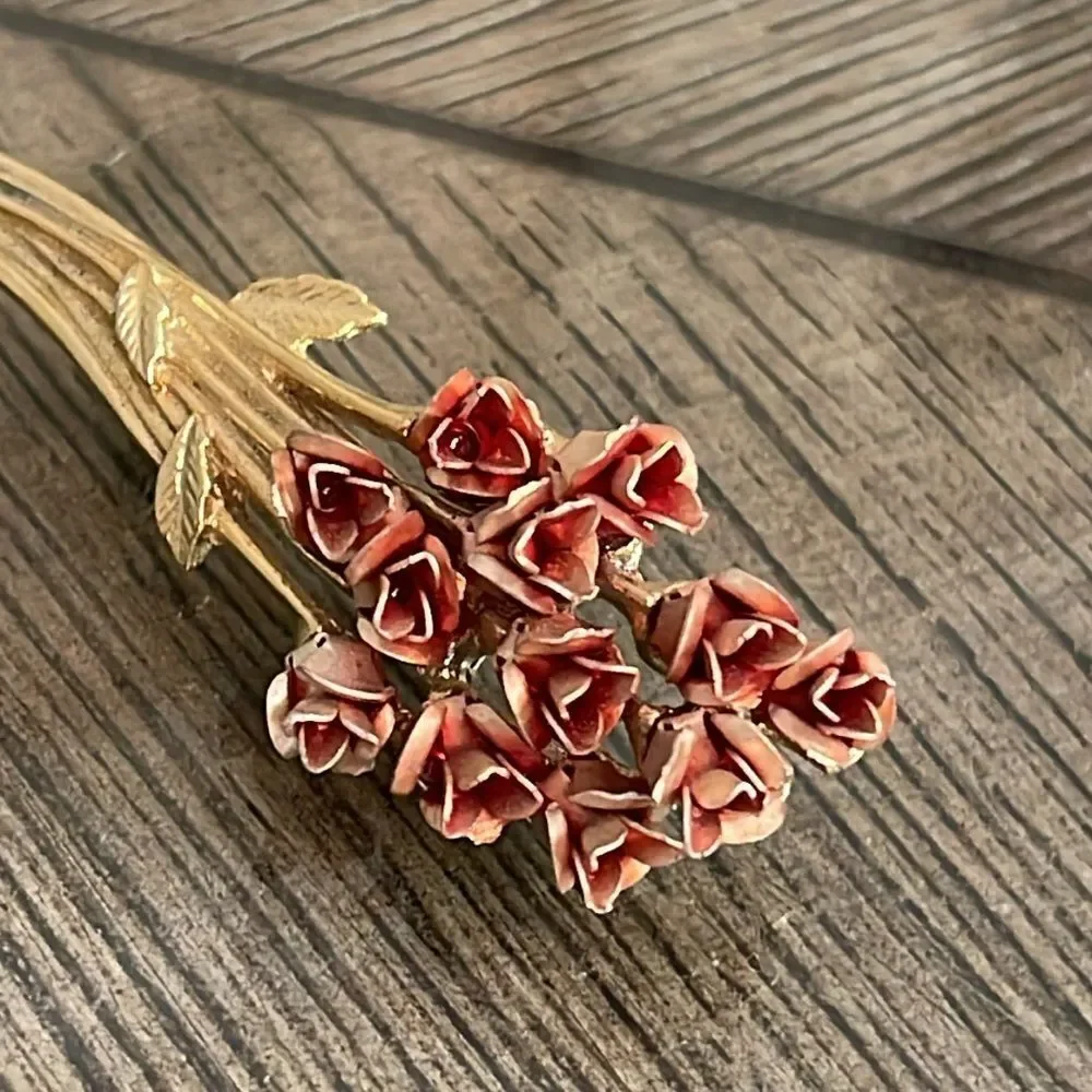 Vintage Rose Flower Pin DM 1997 “David Monn” Rose Bouquet